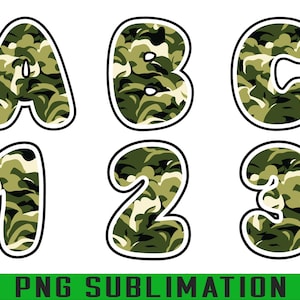 Pacote de letras do alfabeto Camo Doodle PNG, camuflagem militar, letras do exército, design Doodle desenhado à mão, conjuntos alfa de sublimação PNG