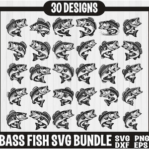 Paquete SVG de pesca de lubina, diseño de pesca, pescador Svg, pez lubina de boca grande, paquete Svg PNG de pez, clipart de pez lubina