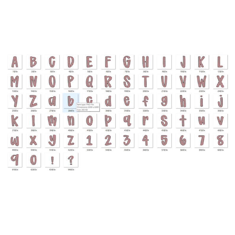 May include: A collection of alphabet letters and numbers, each with a pink and black polka dot pattern. The letters are in both uppercase and lowercase, along with numbers and punctuation marks. The image is on a white background.