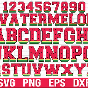 Pacote Svg de letras e números de melancia, melancia Svg, fonte de melancia svg, monograma de melancia Svg, fonte de frutas, pacote de melancia svg
