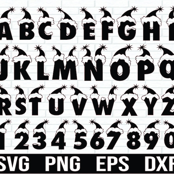 Christmas Alphabet and Number Svg bundle, Gifts Idea, Santa Hat Alphabet SVG, Christmas Monogram SVG, Initial Christmas svg