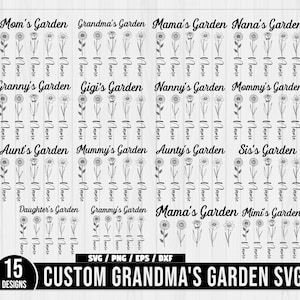 Jardin de grand-mère Svg, Svg cadeau fête des mères, jardin des Grammys où l'amour pousse fichiers Png Svg, fleurs Svg, cadeau personnalisé pour grand-mère Svg