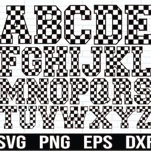 RACING KARIERT ALPHABET svg, kariertes Alphabet svg, karierte Buchstaben, Racing Flag svg, Happy Birthday Banner, Racing Banner