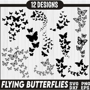 Bundle Svg de papillons volants, Svg de papillon, Svg de mise en page de papillon, essaim de papillons svg, silhouette de papillon, svg de papillon volant