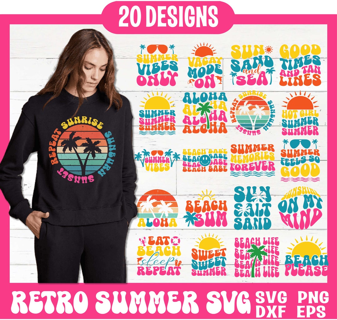 Retro Summer SVG PNG Bundle, Hello Summer Svg, Sunshine Svg, Trendy ...