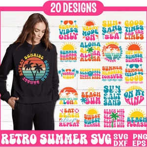 Retro sommar SVG PNG-paket, Hej sommar svg, solsken svg, trendiga sommartröjor svg, sommarstrandvibbar svg, havssvg, strandtröja svg