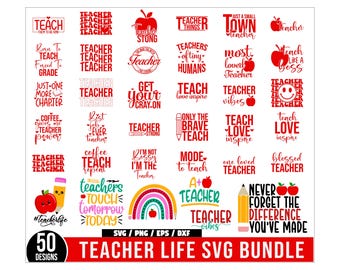 50 lärare SVG-paket, läraruppskattning SVG, lärare clipart, tillbaka till skolan Svg, pennasvg, lärarelement Svg, svg