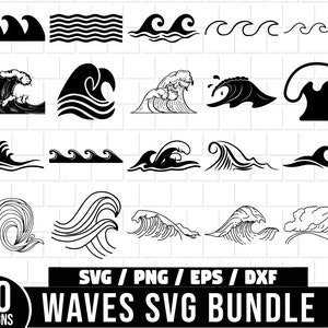 Wave Bundle Svg, Wave Cut Files, Wave Clipart, Wave Cricut, Ocean Waves, Sea Waves Svg, Waves Silhouette, Wave Vector File