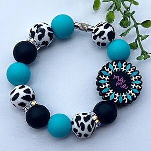 Mama Cup Charm: Turquoise Silicone Beads, Cow Print Tumbler Accessory