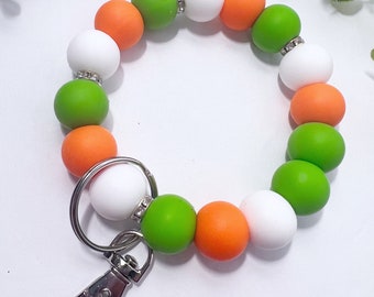 Silicone Beaded Wristlet Keychain, Handmade 16 Bead Design