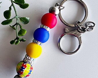 Autism Awareness Silicone Beaded Keychain, Mom Gift