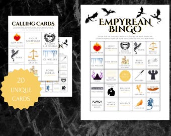 Fourth Wing Bingo Game – 20 Unique Printable Cards (Digital Download)