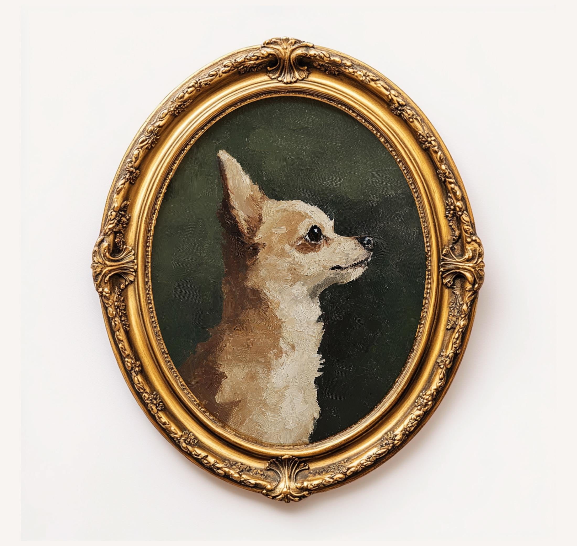 Mini Chihuahua Artful Portrait, Vintage Dog Oil Painting, Cute Art Print, Cottage Core Decor, Painterly DogMom gift, Abstract Artwork