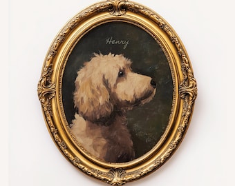 Custom Artful Mini Goldendoodle Oil Painting Portrait, Personal Vintage Dog Folk Art Print Moody Cottage Core, Gift for Doodle DogMom
