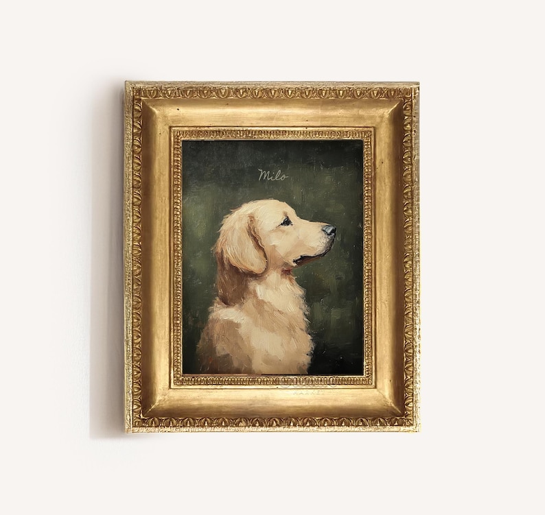 Mini Vintage Golden Retriever Lovers Portrait, Artful Dog Prints Oil Painting, Cute Art Print Cottage Core Artwork, Painterly DogMom Gift image 6