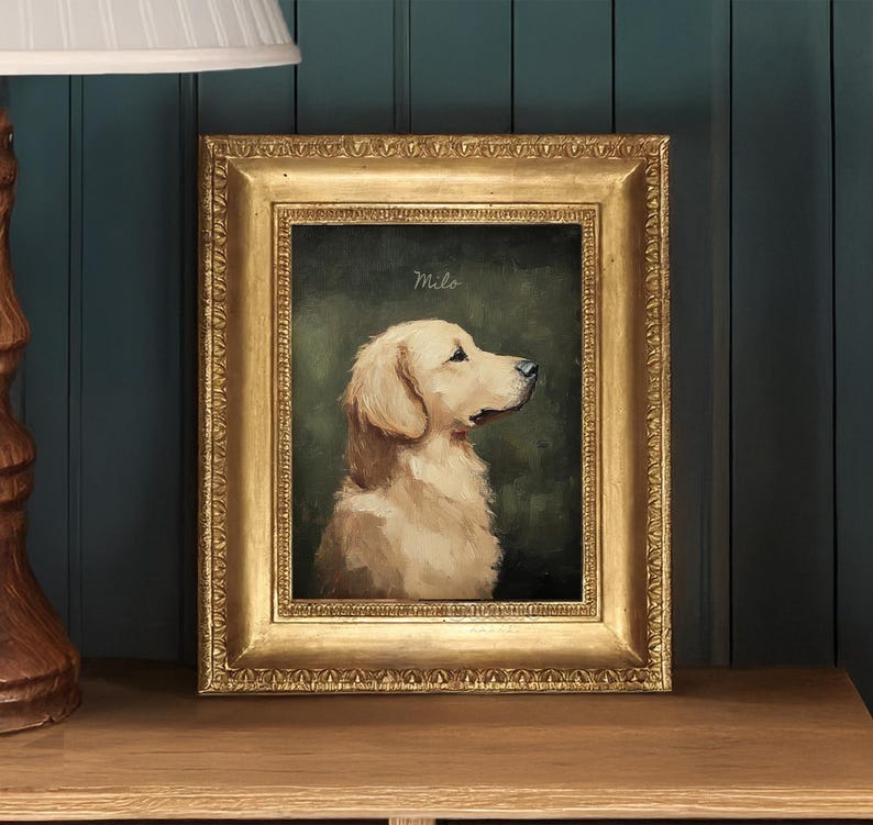 Mini Vintage Golden Retriever Lovers Portrait, Artful Dog Prints Oil Painting, Cute Art Print Cottage Core Artwork, Painterly DogMom Gift image 7