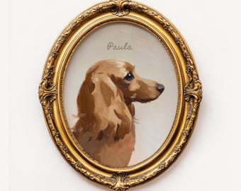 Custom Mini Long Hair Dachshund Portrait, Antique Style Doxie Oil Painting, Wiener Dog Cottage Core Art Print, Painterly Dogmom Gift Wallart