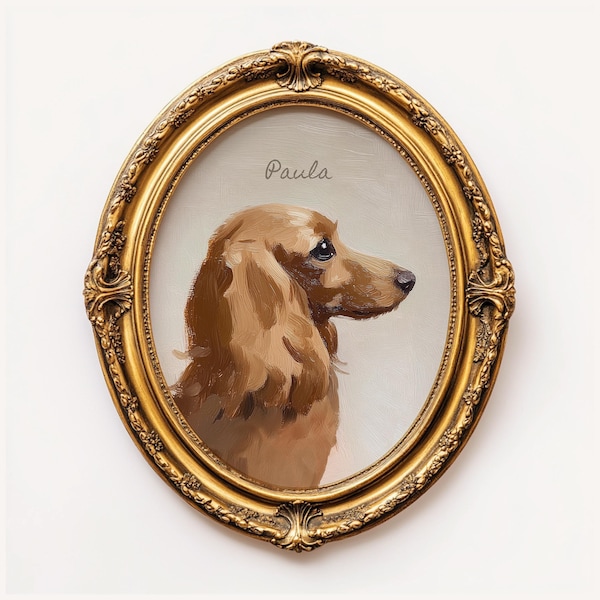 Custom Mini Long Hair Dachshund Portrait, Antique Style Doxie Oil Painting, Wiener Dog Cottage Core Art Print, Painterly Dogmom Gift Wallart
