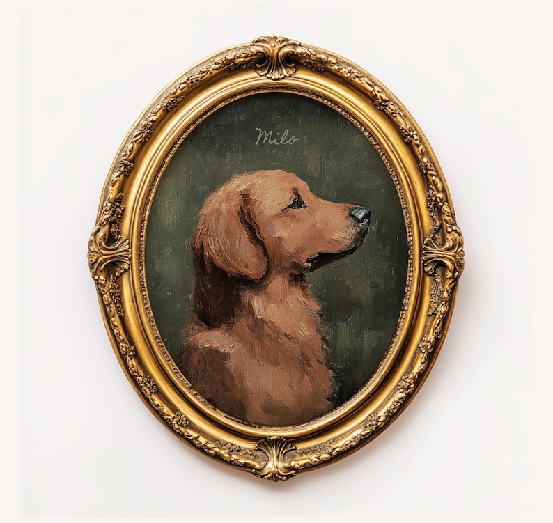 Personalized Artful Red Golden Retriever Portrait Mini Dog Oil Painting Goldenretriever Art Print Cottage Core Artwork Painterly Gift