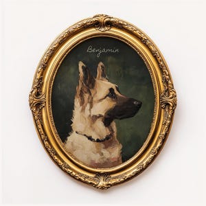 Custom Name German Shepherd Artful Portrait, Mini Painterly Dog Oil Painting, Cute Art Print Cottage Core Artwork, Vintage DogMom Gift