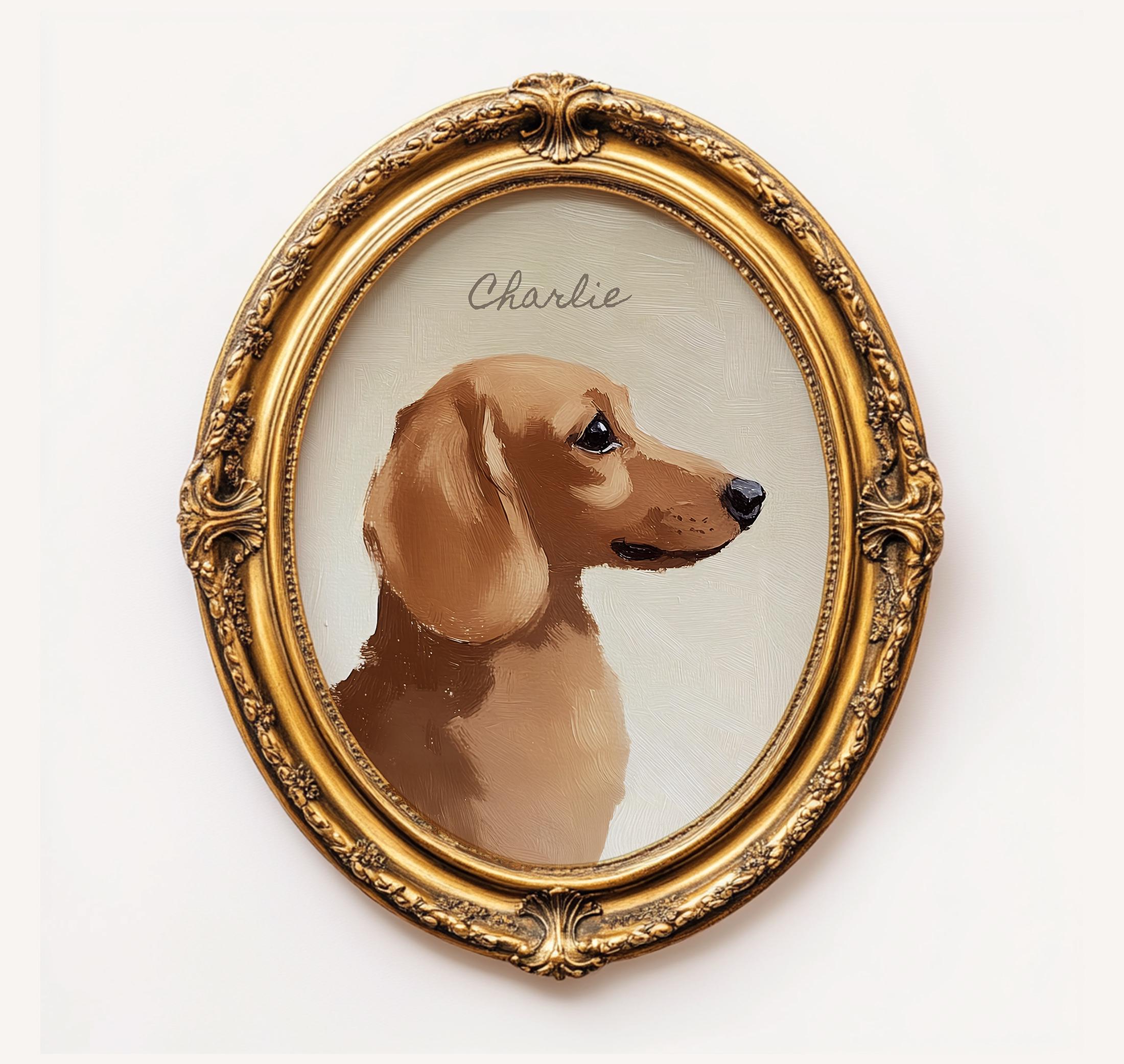 Custom Mini Dachshund Portrait, Antique Style Doxie Oil Painting, Wiener Dog Cottage Core Art Print, Painterly Dogmom Gift Wallart
