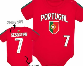 Portugal Soccer Baby Bodysuit – Personalized Portugal Jersey with Name and Number – Custom Baby Outfit for Football Fan, Matching Outfit