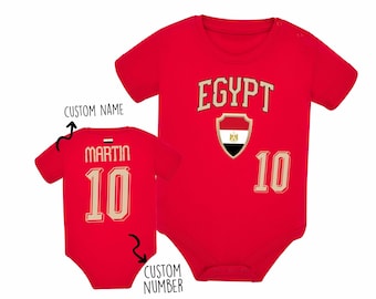 Egypt Soccer Baby Bodysuit – Personalized Egypt Jersey with Name and Number – Custom Baby Outfit for Football Fan, Matching Outfit