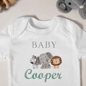 Jungle Animals Custom Name Outfit, Baby Body Watercolor Safari Letter Name, Jungle Baby Body, Watercolor Cute Elephant Body, Gift for Baby