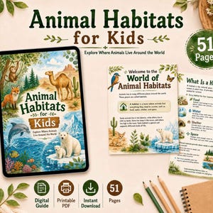 Animal Habitats Learning Pack for Kids, Printable Habitat Worksheets, Science Activities, Homeschool PDF, Classroom Nature Unit