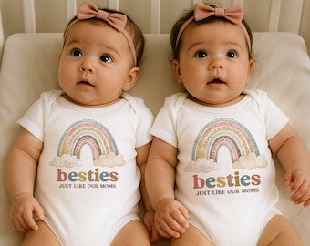 Body per neonati "Besties Just Like Our Moms" - Completo per neonati in stile boho arcobaleno, grazioso regalo per baby shower, vestiti coordinati per le migliori amiche
