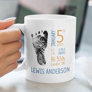 Custom Mug for New Parents, Personalized Coffee Mug for Mommy, Mug with newborn stats, Baby footprint mug, Baby Birth Stats Mug with photo