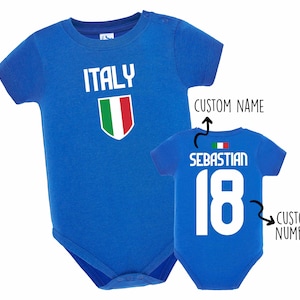 Italy Soccer Baby Bodysuit – Personalized Italy Jersey with Name and Number – Custom Baby Outfit for Football Fans, Matching Brothers Outfit