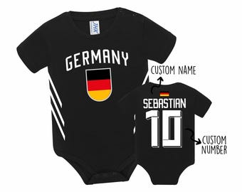 Germany Soccer Baby Bodysuit – Personalized Germany Jersey with Name and Number – Custom Baby Outfit for Football Fans