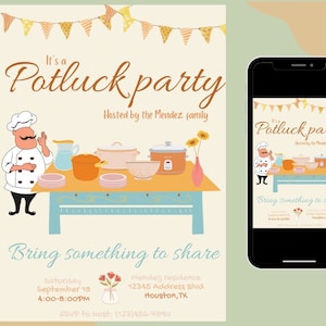 Editable BOHO Potluck invitation with FREE Signup sheet, Digital download, Potluck signup sheet, 5x7 editable template, Instant Download