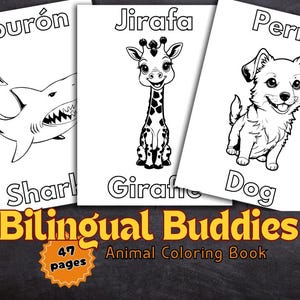 Bilingual Animal Coloring Book for Kids | Fun and Educational Printable Pages for Kids | PDF Instant Download- 47 pages / 40 animals