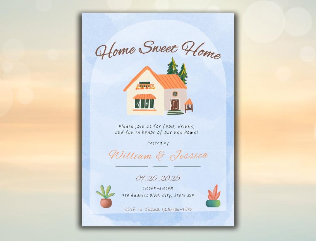 Editable BOHO Housewarming Invitation | Home Sweet Home Canva Template ...