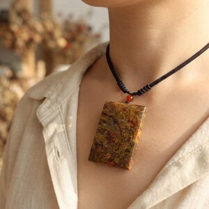 Natural Moroccan Jasper Pendant Necklace, Scenic Picture Stone, Orbicular Pattern, Large Rectangle Statement Boho Jewelry, One of a Kind