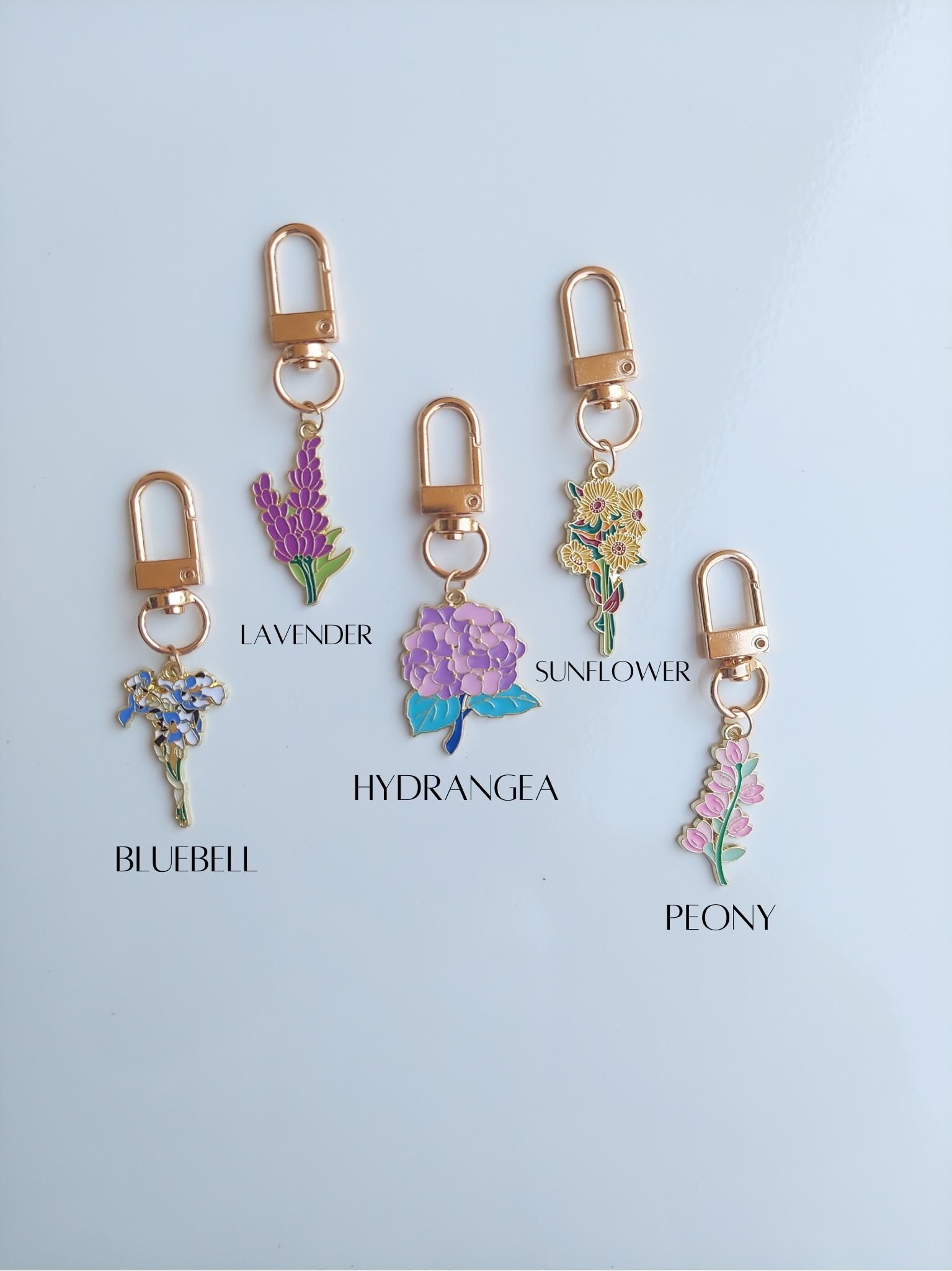 Gold Floral Keychain: Personalized Flower Charm Bag Accessory - Etsy