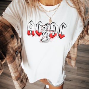 AC/DC t-shirt band retro rock and roll vintage t shirt band graphic tee old school classic rock shirt for rock music festival 80s rock