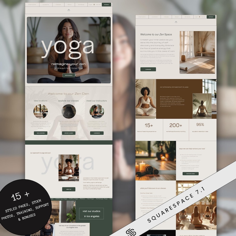 May include: Website homepage for a yoga studio called "Zen Den". The website features images of people practicing yoga, a description of the studio's philosophy, and information about classes and instructors. The website also includes a call to action to visit the studio's location in Los Angeles.