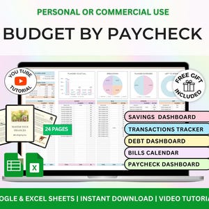 PLR Paycheck Budget, Budget by Paycheck Spreadsheet Google Sheets Excel Template Weekly Biweekly Financial Planner Excel template