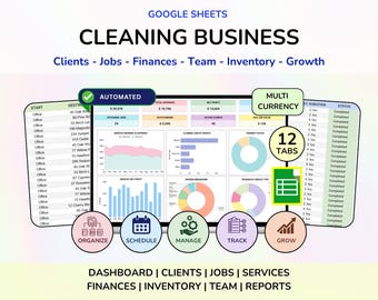 Cleaning Business Planner Google Sheets, House Cleaning Tracker Spreadsheet, Housekeeper Business Planner, Maid Service Housekeeping