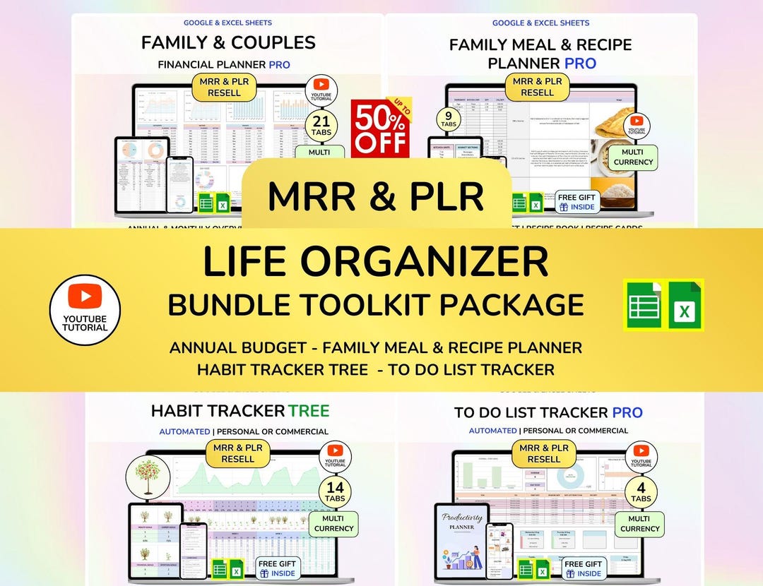 PLR Life Organizor Spreadsheet Bundle, Digital Product, Plr Bundle ...