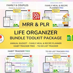 PLR Life Organizor Spreadsheet Bundle, Plr Bundle, Master Resell Rights, MRR, Done for you, Plr Tracker, PLR Google Sheets, Passive Income