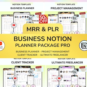 Business Notion Planner Package Pro Notion template Notion dashboard Project management Client Tracker Business Templates Digital Product