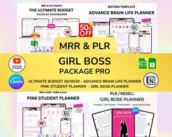 PLR Girl Boss Package Pro Digotal download Pink Budget Girl Budget Notion planner Pink Student planner Boss Girl Ebook Digital Product