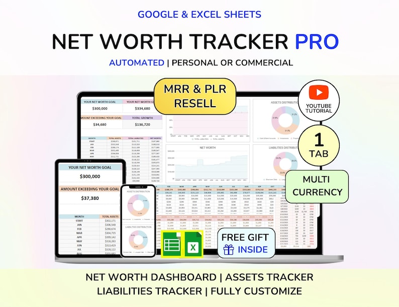 PLR Net Worth Tracker Wealth Tracker Assets Tracker Wealth Dashboard Finance Planner Budget Dashboard Wealth Planner Digital Download MRR