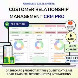Modello CRM in Excel e Fogli Google, foglio di calcolo CRM aziendale, foglio di calcolo per la gestione delle relazioni con i clienti, CRM Tracker PLR/MRR