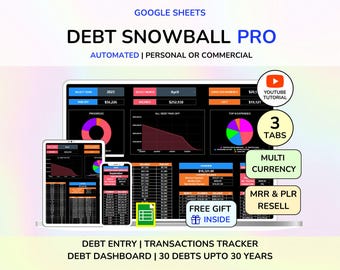 PLR Debt Snowball Debt Calculator Spreadsheet Google Sheets Template Digital Debt Payment PLR Spreadsheet Dark Mode Dark theme MRR