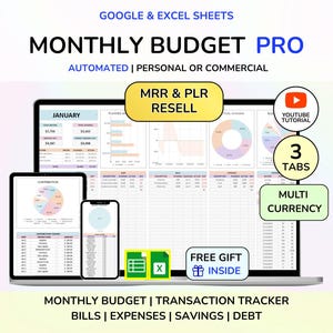 Hoja de presupuesto mensual PLR, Presupuesto simple Excel, Presupuesto Google Sheets, Planificador de presupuesto